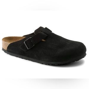 black birkenstock boston clogs suede leather soft footbed narrow 37 N 6 6.5